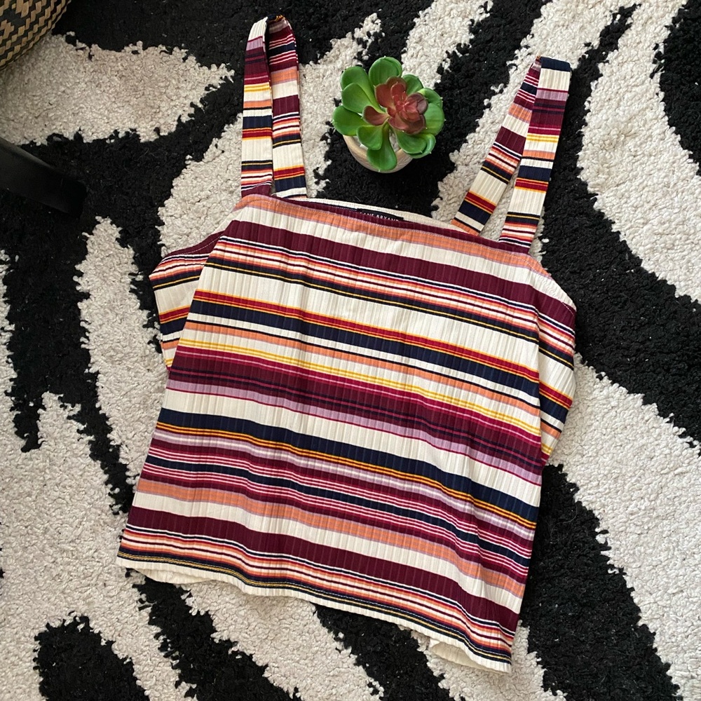 Striped Square-Neck Tank Top in Burgundy and Multi-Color